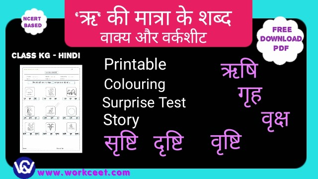 Ri ki matra ke Shabd, Vakya, Worksheet PDF 13