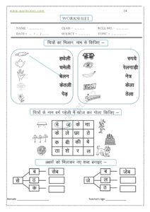 Ae ki matra ke Shabd, Vakya, Worksheet PDF 5