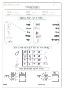 Ai ki matra ke Shabd, Vakya, Worksheet PDF 1