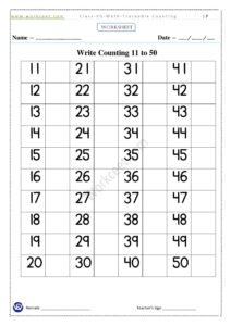 Counting Writing 1-100 Worksheet 7