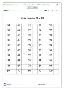 Counting Writing 1-100 Worksheet 8