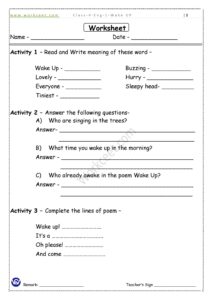 Class 4th English Chapter 1 Wake Up! Download PDF Worksheet NCERT/CBSE 3