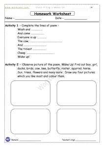 Class 4th English Chapter 1 Wake Up! Download PDF Worksheet NCERT/CBSE 2