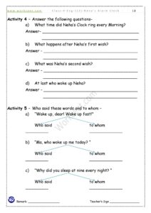 Neha's Alarm Clock Class 4th PDF Worksheet Download 2 NCERT/CBSE