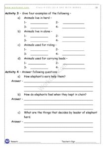 Worksheet - Class 4th - EVS- A Day With Nandu -Download PDF NCERT WORKCEET