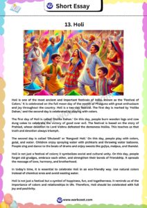 Short essay in English Workceet Holi