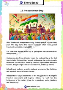 Short essay in English Workceet Independence Day